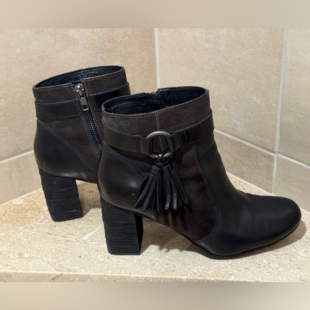 Born Black Leather Ankle Boots with Tassel